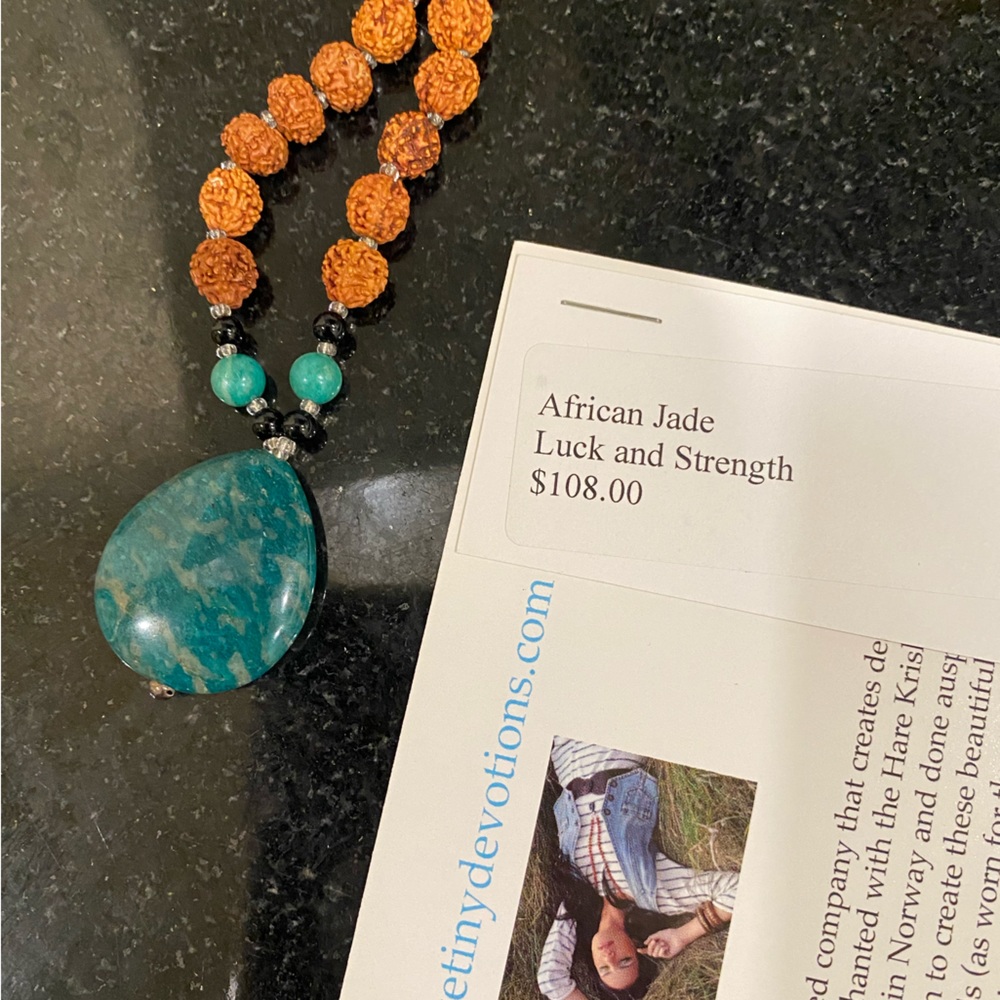 Tiny Devotions African Jade Mala Bead Necklace.